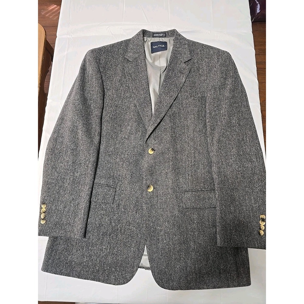 Vintage VTG Nautica Soft Tweed Blazer Sport Coat‎ Mens 42R Wool Gray